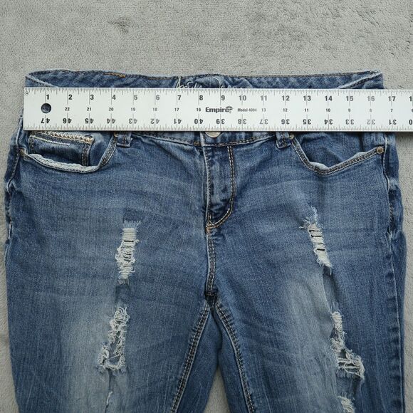 Ariya Jeans Womens Size 13/14 Blue Low-Rise Straight Denim 27.5"Inseam Destroyed - Picture 13 of 14